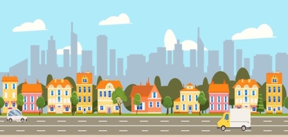 Premium Vector | City landscape seamless horizontal illustration cityscape  skyscrapers suburban houses
